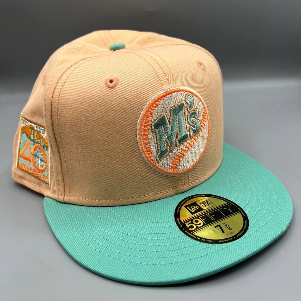 Seattle Mariners Hat Men 7 5/8 Peach 40th Anniversary 59Fifty New Era Fitted Cap